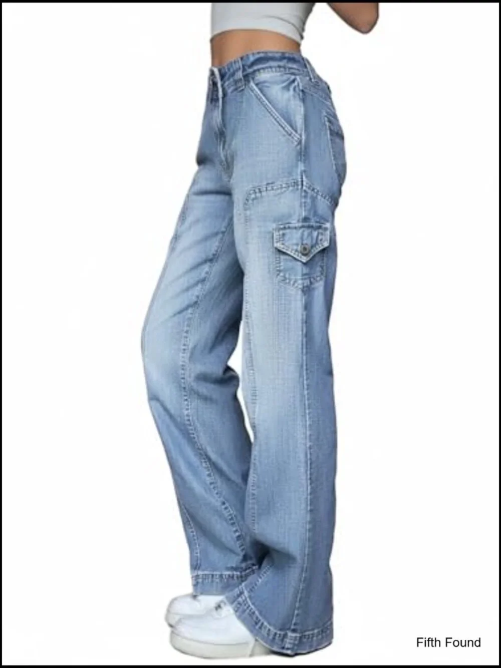 Stretchy Wide Leg Cargo Jeans with Pockets High Rise Casual Trousers